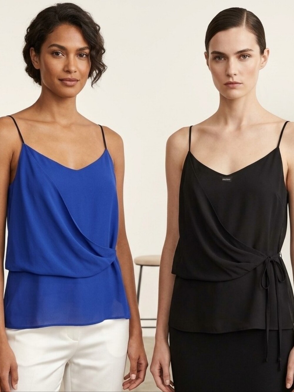 Cami Top Set of 2 Lily White | Francesca’s Faux Wrap Blue Black